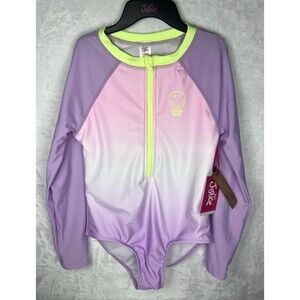 Justice Swim Girl's Swimsuit 1 PC Bathing Suit Long Sleeve Purple Size M 10 NEW